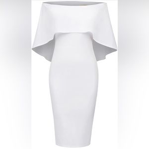 Off Shoulder Batwing Cape Midi Dress